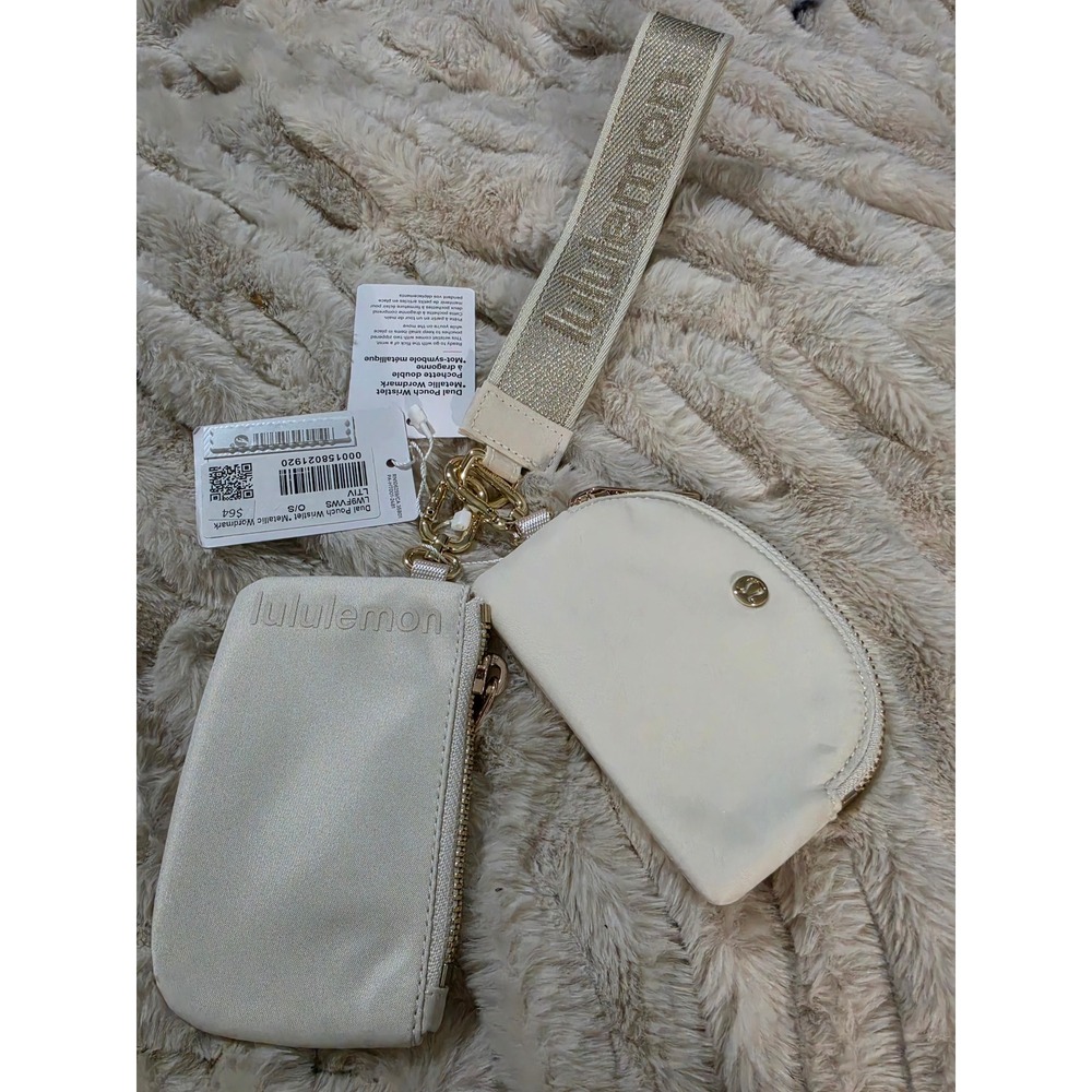 Lululemon Dual Pouch Wristlet Metallic Wordmark Light Ivory Gold LW9FVWS NWT